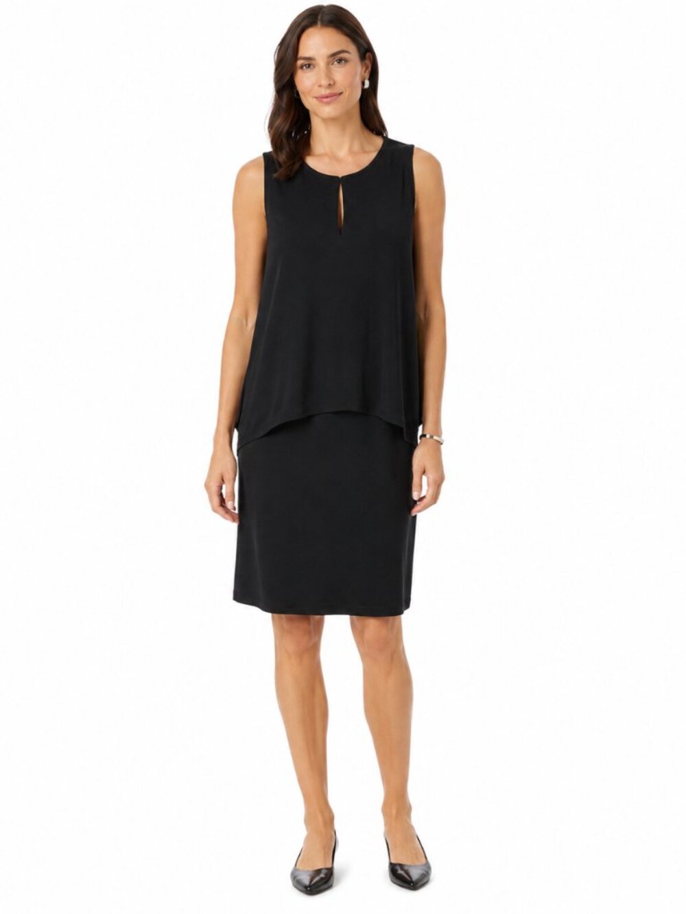 Lauren Ralph Lauren Black 2 Piece Layered Knit Keyhole Sheath Dress Sz S